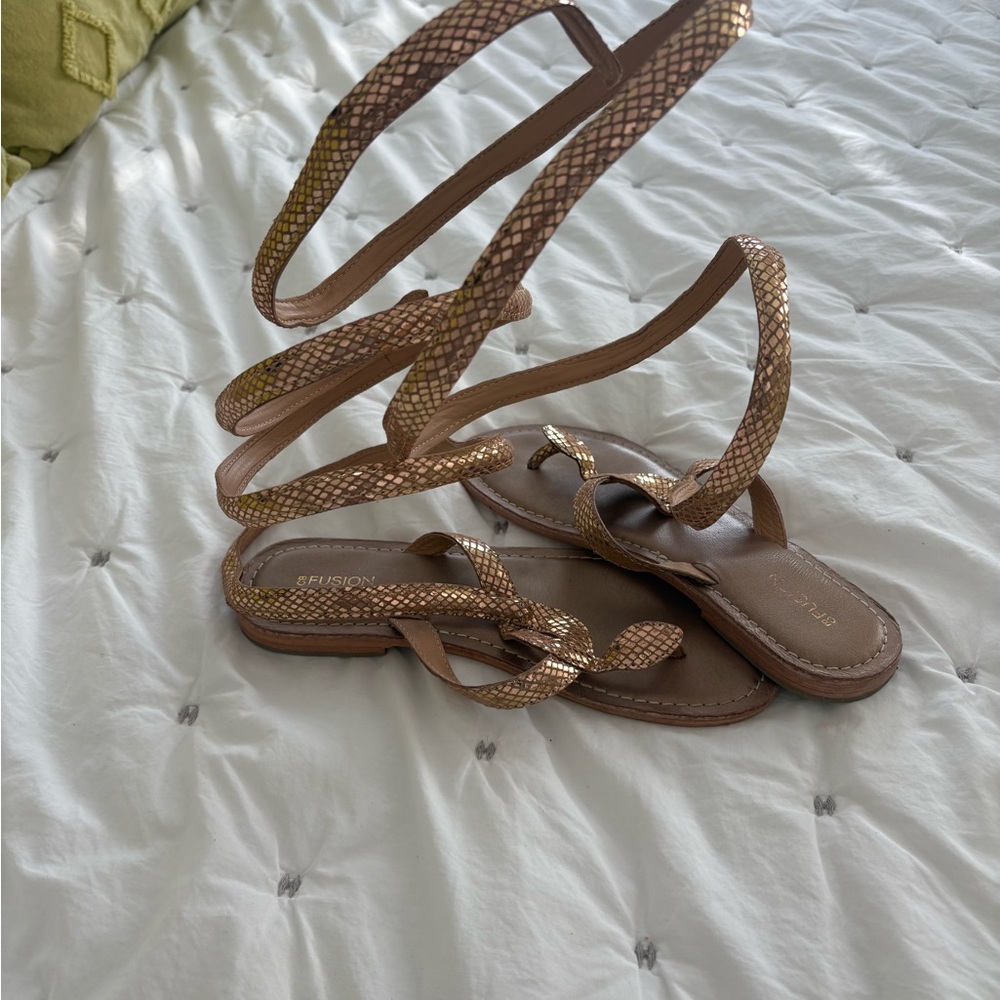 Gold Flat Sandals with Braided Straps
